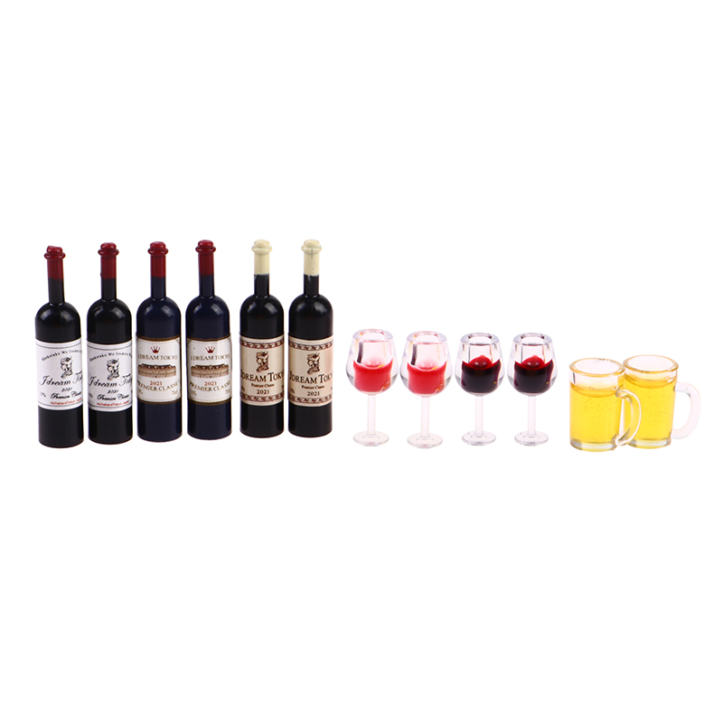 Wine Beer House - Miniatuur poppenhuis wijnbeker, biermok & wijnfles